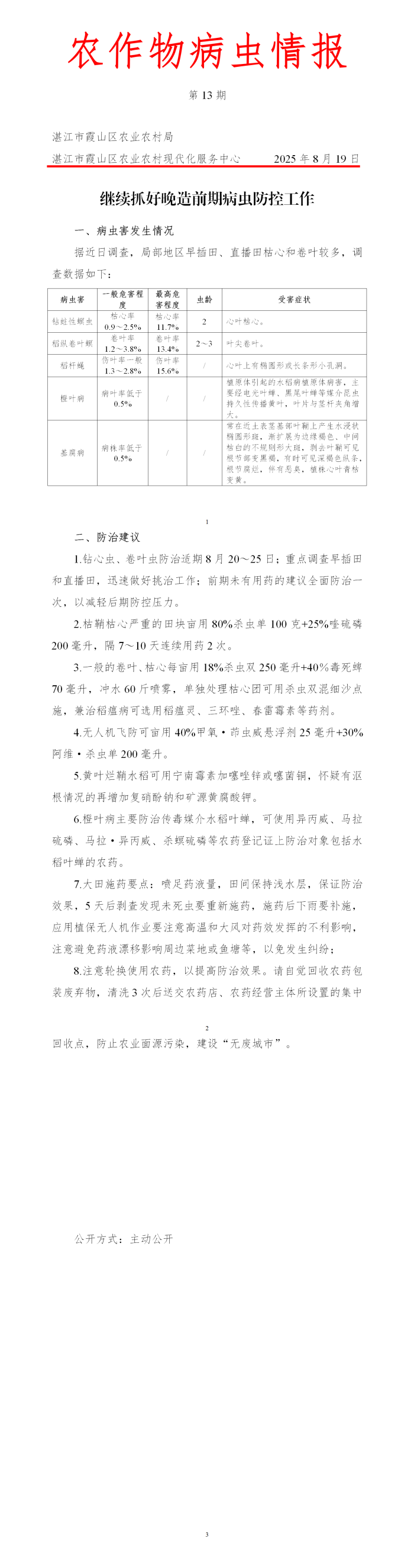 霞山区2025年第13期农作物病虫情报（继续抓好晚造前期病虫防控工作）_01(1).png